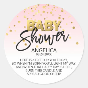 Sticker Rond Baby shower rose or bougie Votive Favoriser Étique