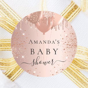 Sticker Rond Baby shower rose or parties scintillant ballons gl