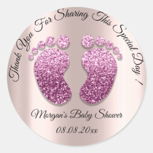 Sticker Rond Baby shower rose Parties scintillant Pieds Favoris