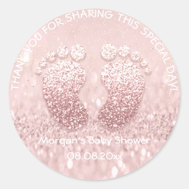 Sticker Rond Baby shower rose Parties scintillant Pieds Favoris (Devant)