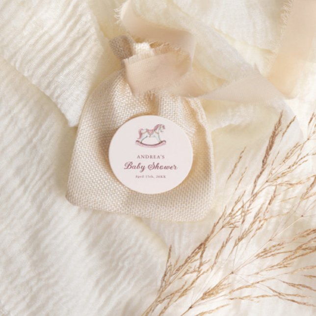 Sticker Rond Baby Shower Rose Pastel Fille Manège Mignon (Créateur téléchargé)