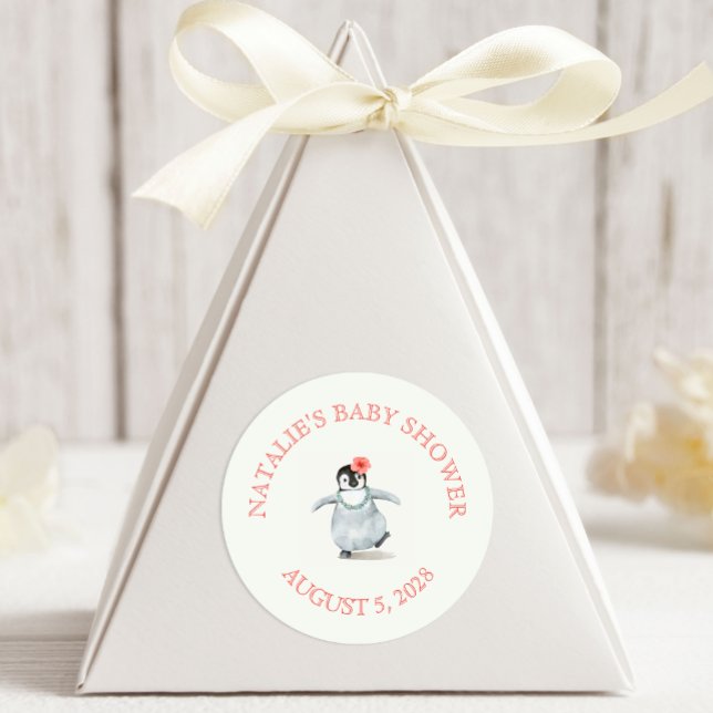 Sticker Rond Baby shower rose Pingouin Tropical (Créateur téléchargé)