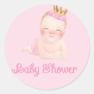 Sticker Rond Baby shower rose princesse mignonne