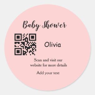 Sticker Rond Baby shower rose simple q r code ajouter le texte