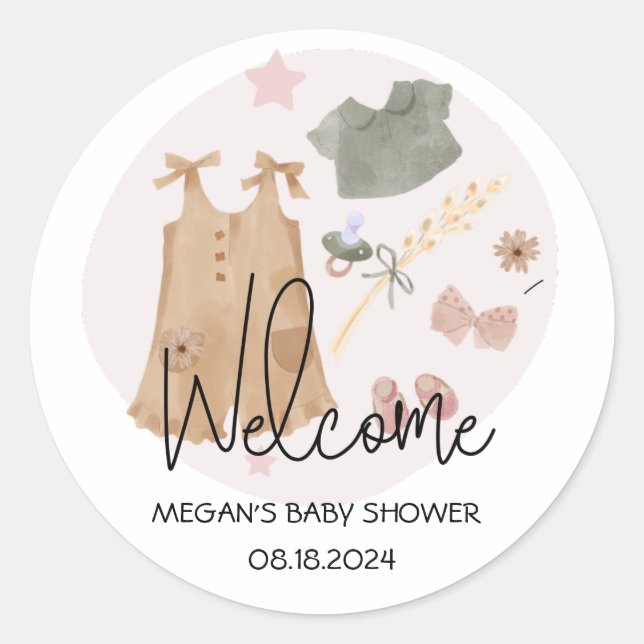 Sticker Rond Baby shower rose très simple Accueil (Devant)