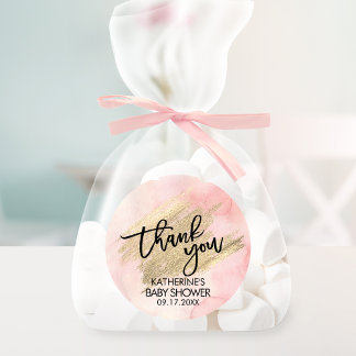 Sticker Rond Baby-Shower Roseau Aquarelle Doré