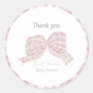 Sticker Rond Baby shower ruban à arc rose mou