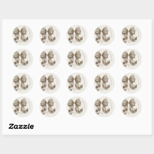 Sticker Rond Baby Shower Ruban Rayé Ivoire 