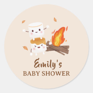 Sticker Rond Baby shower Rustic S'more Love Campfire