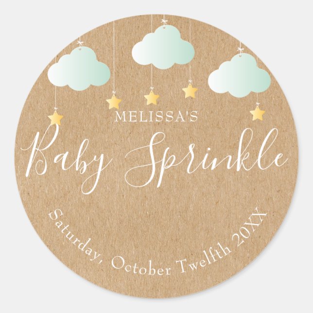 Sticker Rond Baby shower rustique à scintillement kraft (Devant)