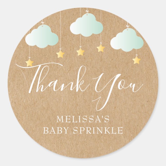 Sticker Rond Baby shower rustique à scintillement kraft (Devant)