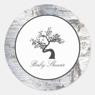 Sticker Rond Baby shower rustique de bouleau argenté