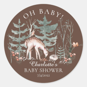 Sticker Rond Baby shower Rustique des animaux forestiers
