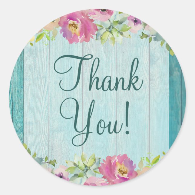 Sticker Rond Baby shower Rustique Floral Bleu  Merci (Devant)