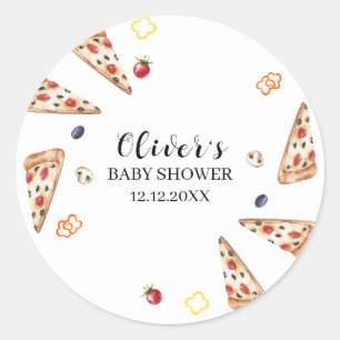 Sticker Rond Baby shower Rustique moderne Italien Slice Pizza