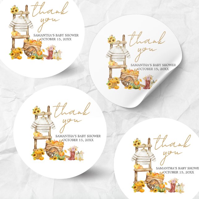 Sticker Rond Baby shower rustique petit Citrouille (A Little Pumpkin Baby Shower Sticker)