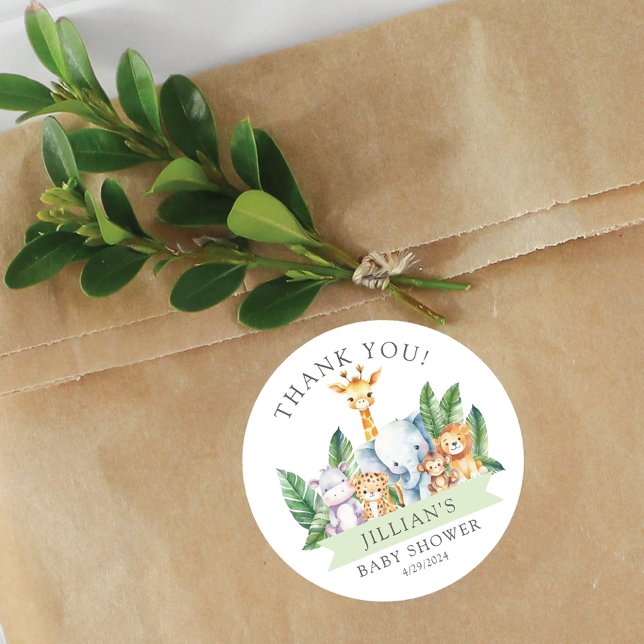 Sticker Rond Baby shower Safari Adventure Merci (Créateur téléchargé)