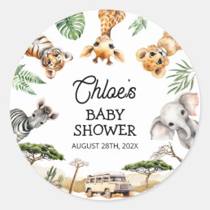 Sticker Rond Baby shower Safari Animaux