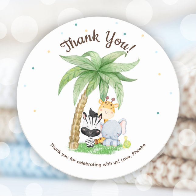 Sticker Rond Baby shower Safari Animaux (Safari Animals Baby Shower Classic Round Sticker)