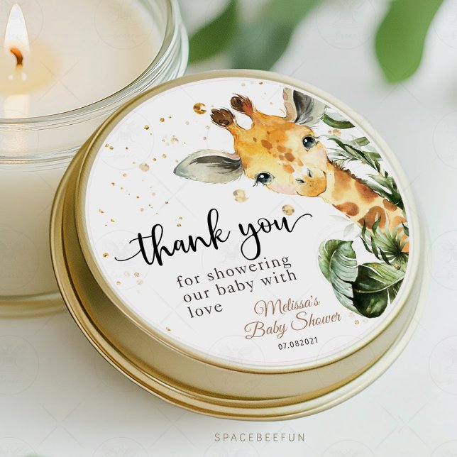 Sticker Rond Baby shower Safari Giraffe (Safari Baby Shower, Giraffe Round Sticker, Jungle Theme, Baby Shower Decor, Wild Adventure, Animal S)