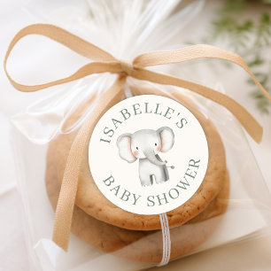 Sticker Rond Baby shower Safari Jungle Elephant personnalisé