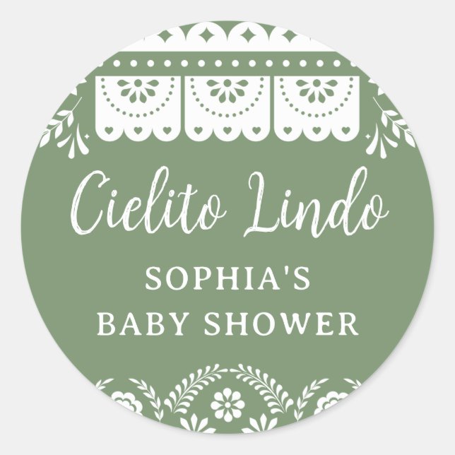 Sticker Rond Baby shower Sage Green Cielito Lindo Talavera (Devant)