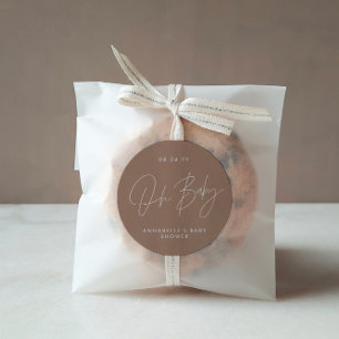 Sticker Rond Baby shower script moderne marron naturel élégant