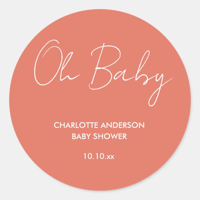 Sticker Rond Baby shower script moderne terre cuite élégante (Devant)