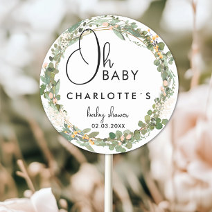 Sticker Rond Baby shower simple à couronne de fleurs
