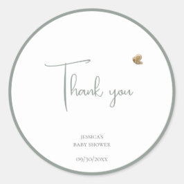 Sticker Rond Baby shower simple à papillon Merci