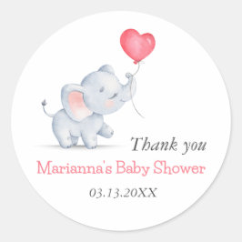 Sticker Rond Baby shower simple éléphant et ballon cardiaque