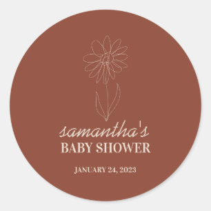 Sticker Rond Baby Shower Simple Fleur Dessinée à la Main Bohème