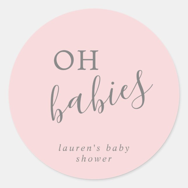 Sticker Rond Baby shower simple mignon rose fille jumeaux (Devant)