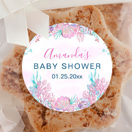 Sticker Rond Baby shower sous-marin aquarelle