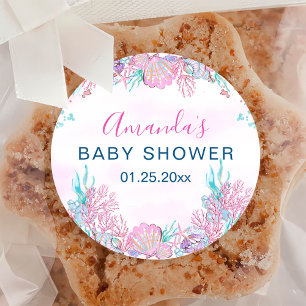 Sticker Rond Baby shower sous-marin aquarelle