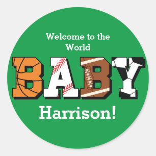 Sticker Rond Baby shower sportif