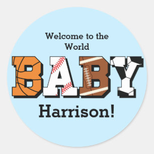 Sticker Rond Baby shower sportif Co-ed Theme Boy Blue