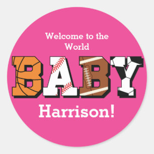 Sticker Rond Baby shower sportif fille rose