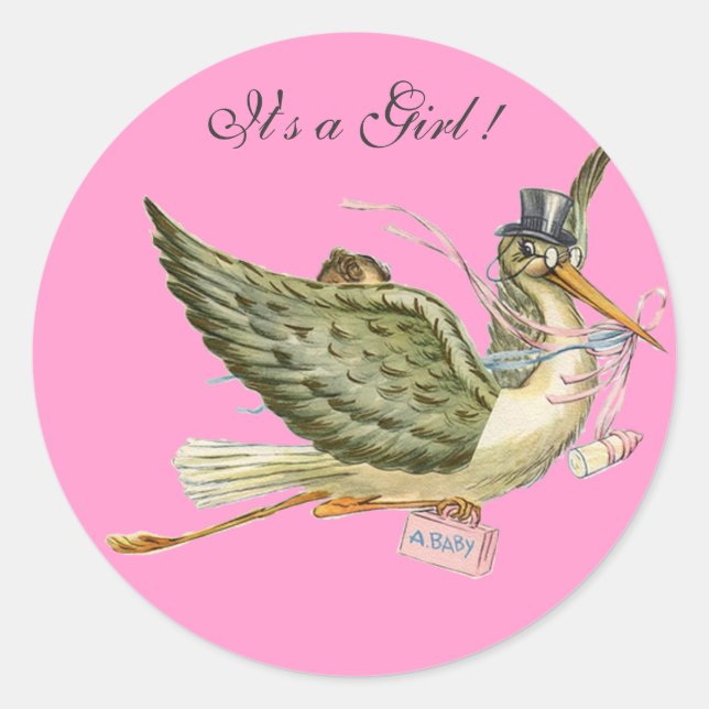 STICKER ROND BABY SHOWER STORK (Devant)