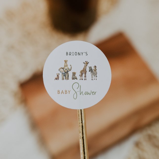 Sticker Rond Baby Shower sur les Animaux de Safari dans la Jung (Créateur téléchargé)
