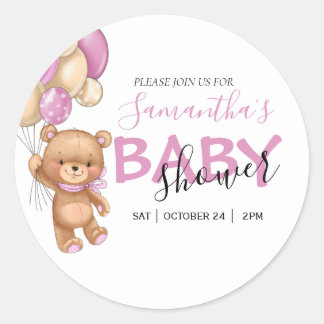 Sticker Rond Baby shower Teddy Bear