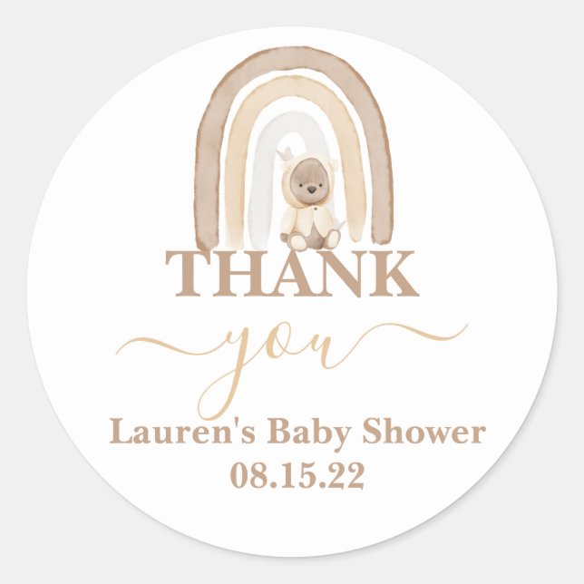 Sticker rond Baby shower Teddy Bear et Rainbow (Devant)