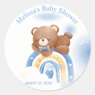 Sticker Rond Baby shower Teddy Bear Rainbow Boys