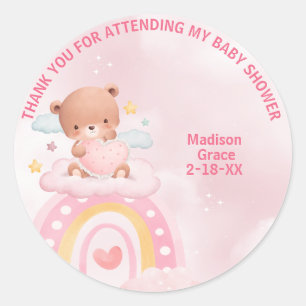 Sticker Rond Baby shower Teddy Bear Rainbow Girls