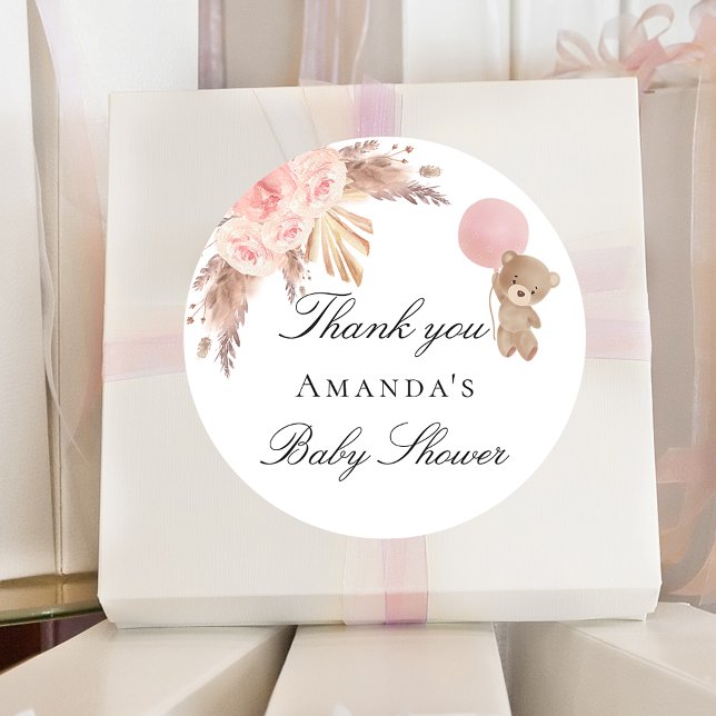 Sticker Rond Baby shower teddy pampas herbe blush merci (Créateur téléchargé)