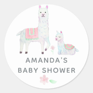 Sticker Rond Baby Shower thème Aquarelle Lama
