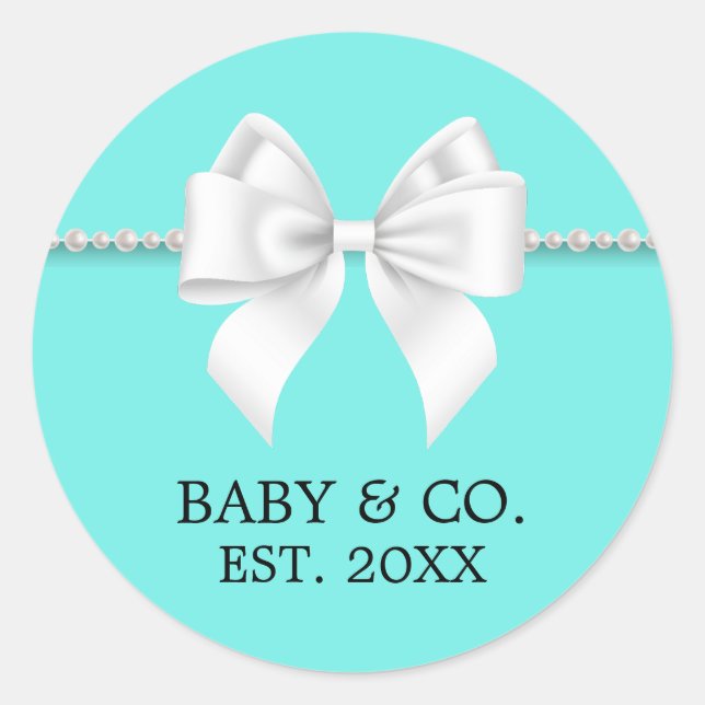 Sticker Rond Baby Shower Thème Élégant Turquoise Aqua Tiffany (Devant)