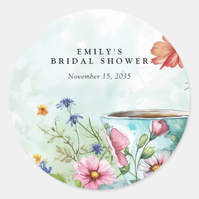 Sticker Rond Baby Shower Thème Fête de Thé Floral (Devant)