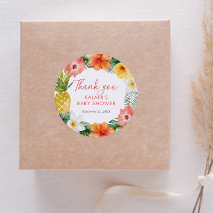 Sticker Rond Baby shower tropical Floral Luau