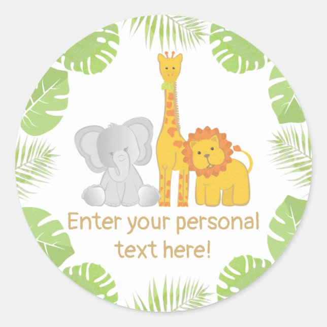 Sticker Rond Baby shower tropical Safari Jungle Animaux (Devant)